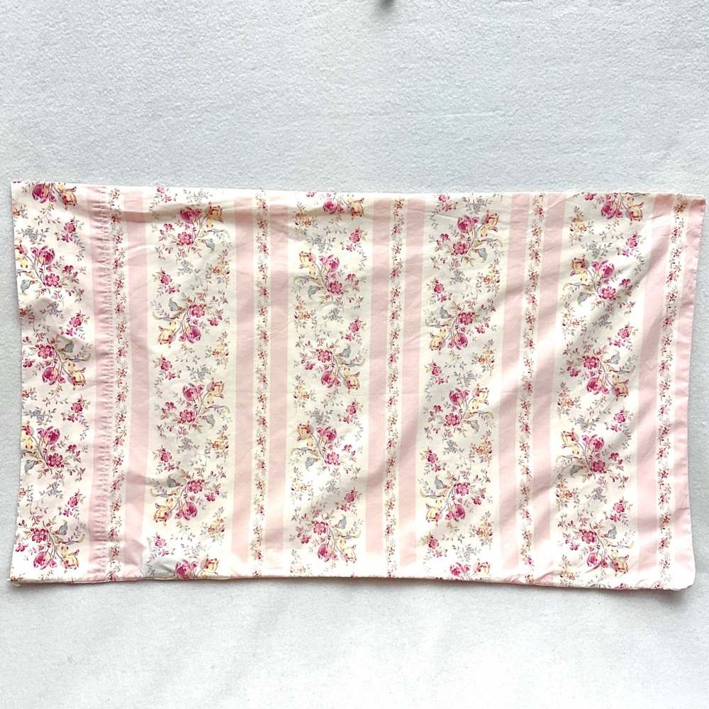 Ralph Lauren Millicent Standard Pillowcase Floral Stripe Pink Cotton Made Italy